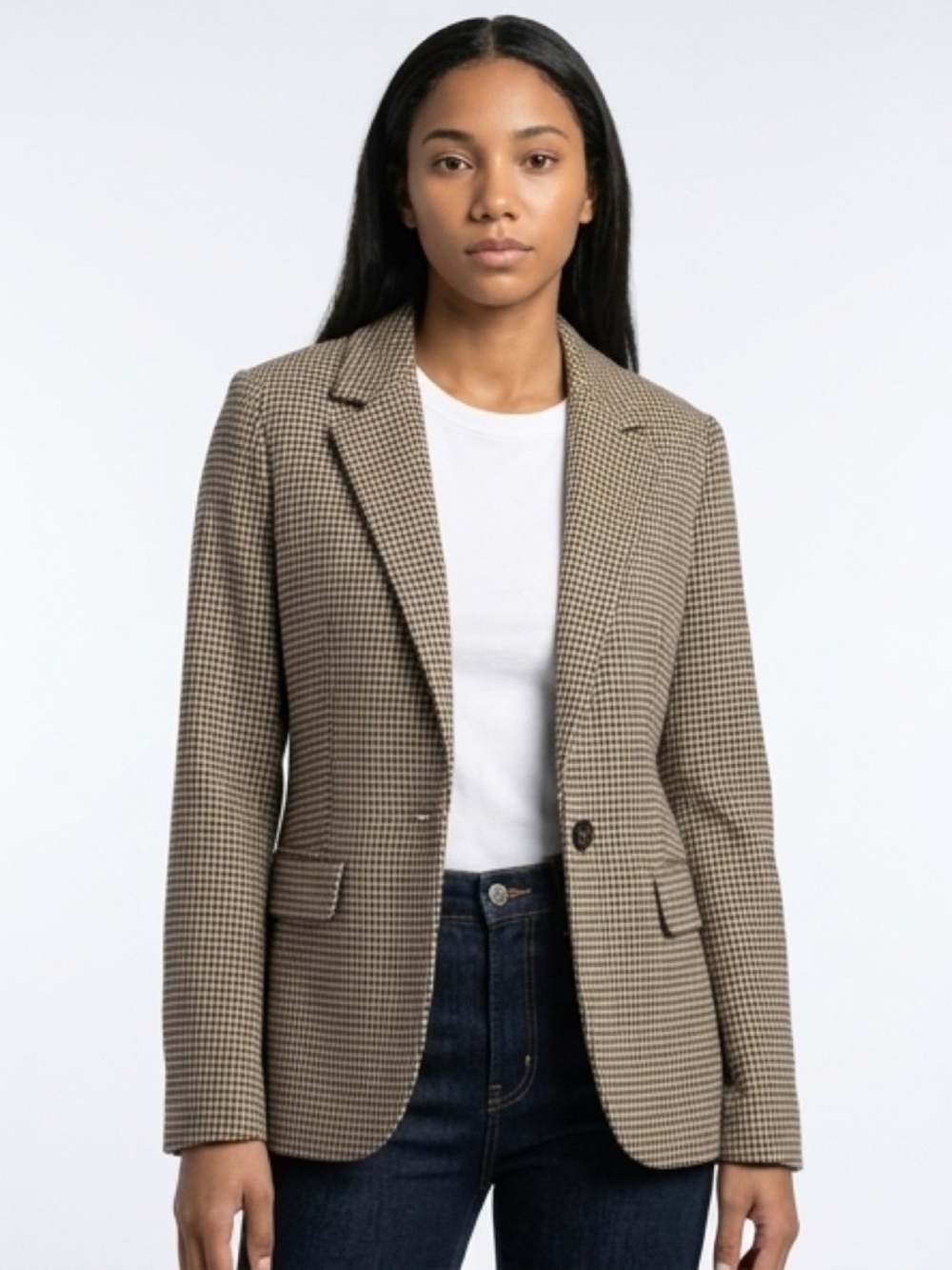 SO Brown Houndstooth Single-Button Blazer